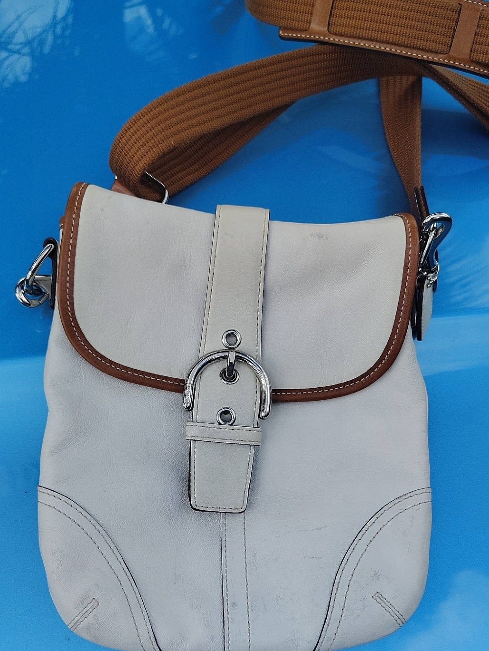 Women's Cream Crossbody Bag with Brown Trim
